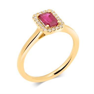 18ct Yellow Gold Ruby and Diamond Halo Ring thumbnail