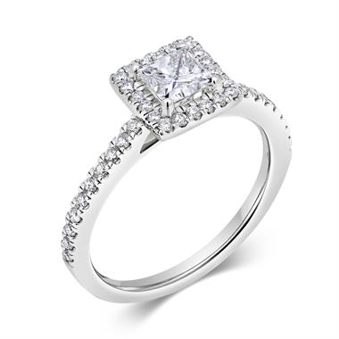 Platinum Princess Cut Diamond Halo Engagement Ring 0.75ct thumbnail 