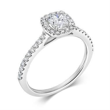 Platinum Cushion Cut Diamond Halo Engagement Ring 0.85ct thumbnail 