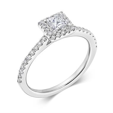 Platinum Princess Cut Diamond Halo Engagement Ring 0.60ct thumbnail 