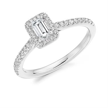 Platinum Emerald Cut Diamond Halo Engagement Ring 0.55ct thumbnail