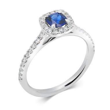 Platinum Cushion Cut Sapphire and Diamond Ring thumbnail