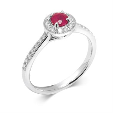 Camellia 18ct White Gold Ruby and Diamond Halo Engagement Ring thumbnail