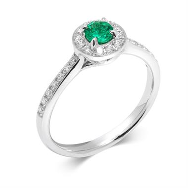 Camellia 18ct White Gold Emerald and Diamond Halo Engagement Ring thumbnail