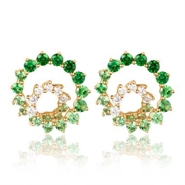 Enigma 18ct Yellow Gold Green Tsavorite and Diamond Stud Earrings thumbnail