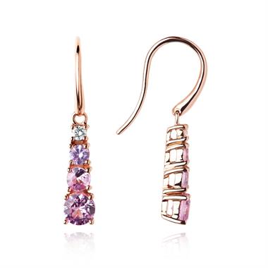 Bonbon 18ct Rose Gold Pink Sapphire and Diamond Drop Earrings thumbnail 