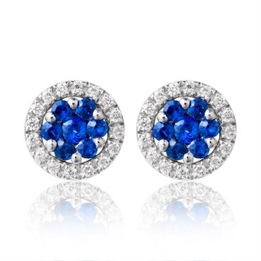 18ct White Gold Sapphire and Diamond Cluster Earrings thumbnail