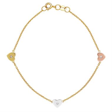 9ct Yellow Gold Diamond Heart Bracelet thumbnail