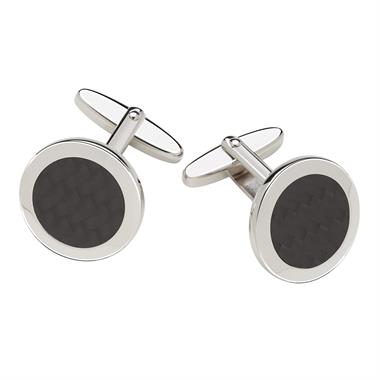 Sterling Silver Carbon Fibre Detail Cufflinks thumbnail