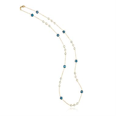 Bloom 18ct Yellow Gold Blue Topaz Necklace 60cm thumbnail 