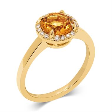 Camellia 18ct Yellow Gold Citrine and Diamond Round Cluster Dress Ring thumbnail 