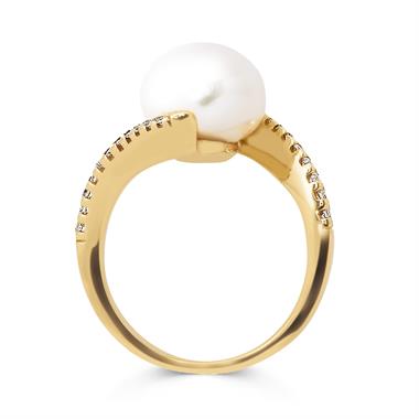 18ct Yellow Gold Twist Design Pearl and Diamond Dress Ring thumbnail