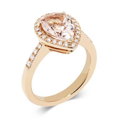 Ortensia 18ct Rose Gold Pear Shape Morganite and Diamond Halo Dress Ring thumbnail