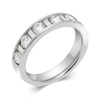 Platinum Alternating Baguette Cut Diamond Half Eternity Ring 1.00ct thumbnail 