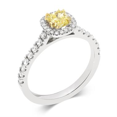 Platinum Radiant Cut Yellow Diamond Halo Engagement Ring 1.02ct thumbnail 