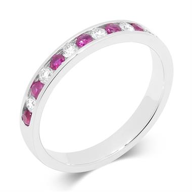 18ct White Gold Ruby and Diamond Half Eternity Ring thumbnail