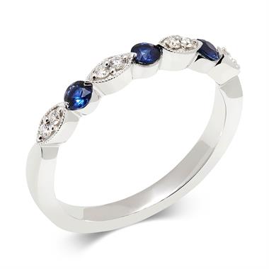 18ct White Gold Milgrain Detail Sapphire and Diamond Half Eternity Ring thumbnail