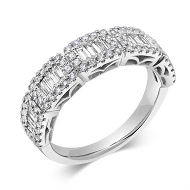 18ct White Gold Baguette Cut and Round Diamond Dress Ring 0.71ct thumbnail 