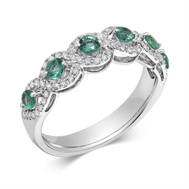 Oriana 18ct White Gold Emerald and Diamond Dress Ring thumbnail 