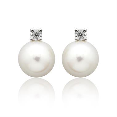 18ct White Gold Akoya Pearl and Diamond Drop Earrings 10mm thumbnail