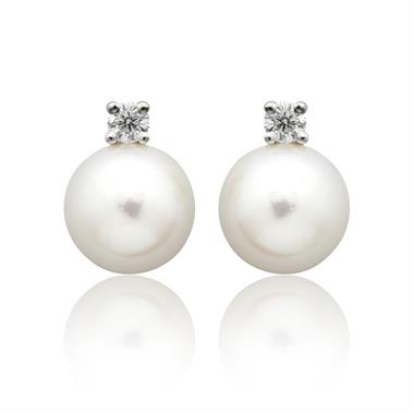 18ct White Gold Akoya Pearl and Diamond Drop Earrings 8mm thumbnail