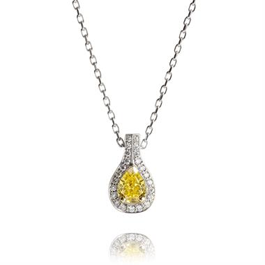 18ct White Gold Yellow and White Diamond Halo Necklace 0.46ct thumbnail 