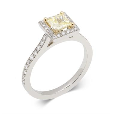 Platinum Princess Cut Yellow Diamond Halo Engagement Ring 0.83ct thumbnail