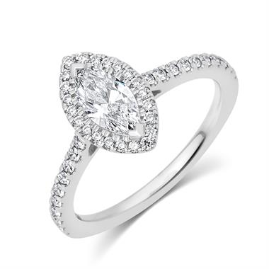 Platinum Marquise Cut Diamond Halo Engagement Ring 0.85ct thumbnail 