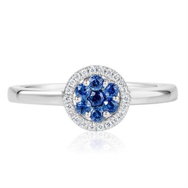 18ct White Gold Illusion Detail Sapphire and Diamond Cluster Dress Ring thumbnail