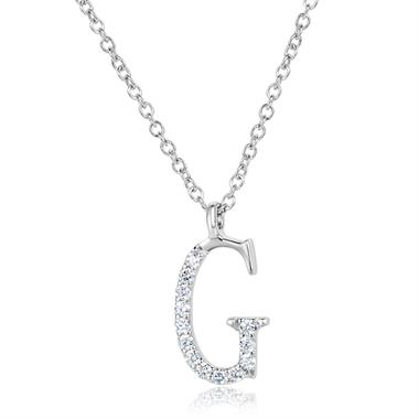 18ct White Gold Diamond Initial Necklace G thumbnail