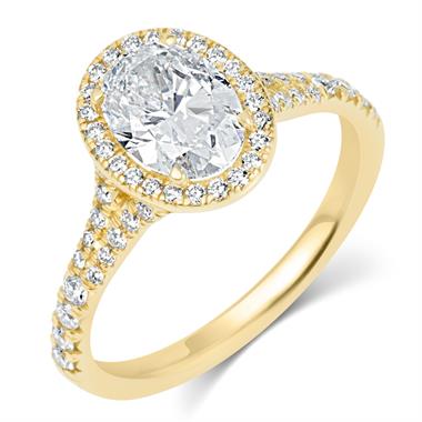18ct Yellow Gold Split Shoulder Detail Oval Diamond Halo Engagement Ring 1.63ct thumbnail