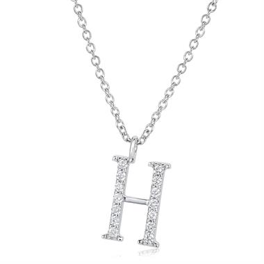18ct White Gold Diamond Initial Necklace H thumbnail