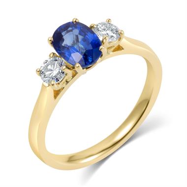 18ct Yellow Gold Oval Sapphire and Diamond Three Stone Engagement Ring thumbnail 