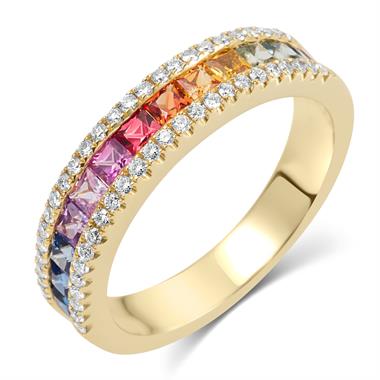 Samba 18ct Yellow Gold Rainbow Sapphire and Diamond Dress Ring thumbnail