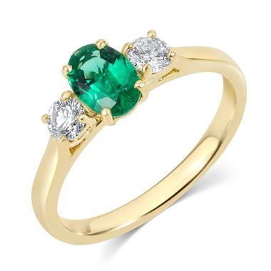 18ct Yellow Gold Oval Emerald and Diamond Three Stone Engagement Ring thumbnail