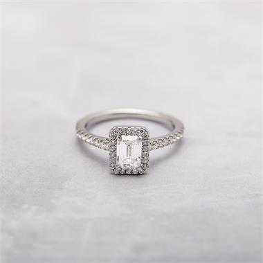 Platinum Emerald Cut Diamond Halo Engagement Ring 1.00ct thumbnail