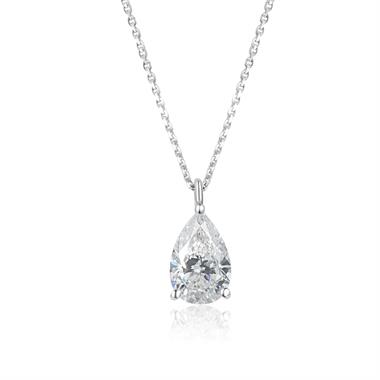 18ct White Gold Pear Shape Diamond Solitaire Necklace 1.03ct thumbnail 