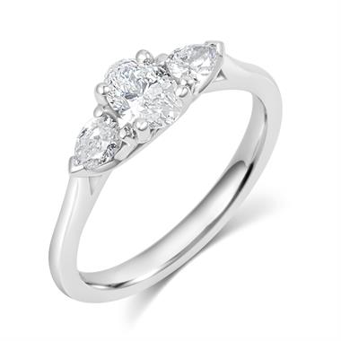 Platinum Oval and Pear Shape Diamond Three Stone Engagement Ring 0.76ct thumbnail