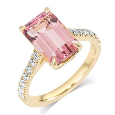 18ct Yellow Gold Emerald Cut Rose Tourmaline Dress Ring thumbnail