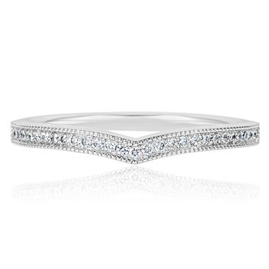 Platinum Milgrain Detail Diamond Set Shaped Wedding Ring 0.20ct thumbnail
