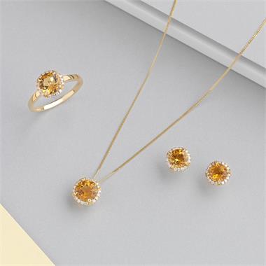 Camellia 18ct Yellow Gold Citrine and Diamond Round Cluster Dress Ring thumbnail