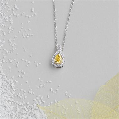 18ct White Gold Yellow and White Diamond Halo Necklace 0.46ct thumbnail
