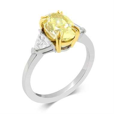 Platinum and 18ct Gold Oval Yellow Diamond Three Stone Engagement Ring 2.94ct thumbnail