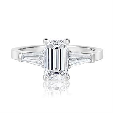 Platinum Emerald Cut and Baguette Cut Diamond Three Stone Engagement Ring 1.95ct thumbnail
