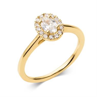 18ct Yellow Gold Oval Diamond Halo Engagement Ring 0.45ct thumbnail 