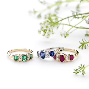 18ct Yellow Gold Milgrain Detail Emerald and Diamond Dress Ring thumbnail