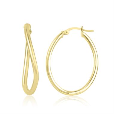 18ct Yellow Gold Asymmetric Hoop Earrings 30mm thumbnail 