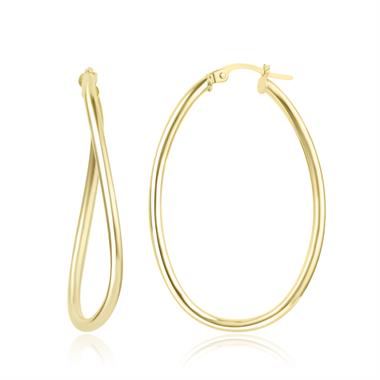 18ct Yellow Gold Asymmetric Hoop Earrings 40mm thumbnail