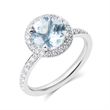 Platinum Aquamarine and Diamond Halo Dress Ring thumbnail 
