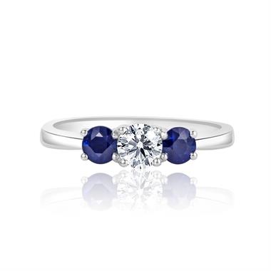 Platinum Diamond and Sapphire Three Stone Engagement Ring thumbnail